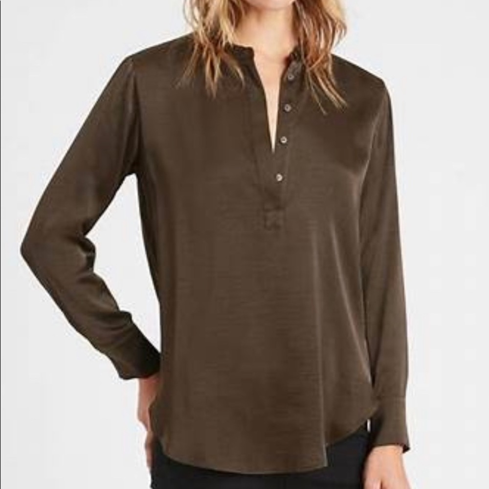 Banana Republic Washed Satin Tunic Blouse in Heritage Olive Green